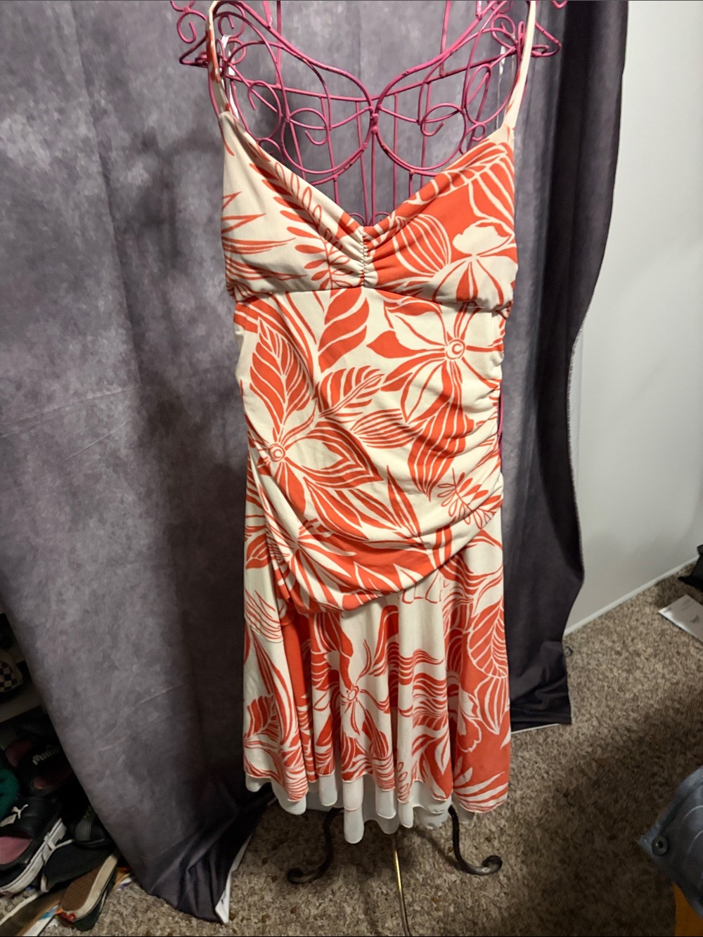 XOXO Strapless Orange Floral Ruched Tea Dress